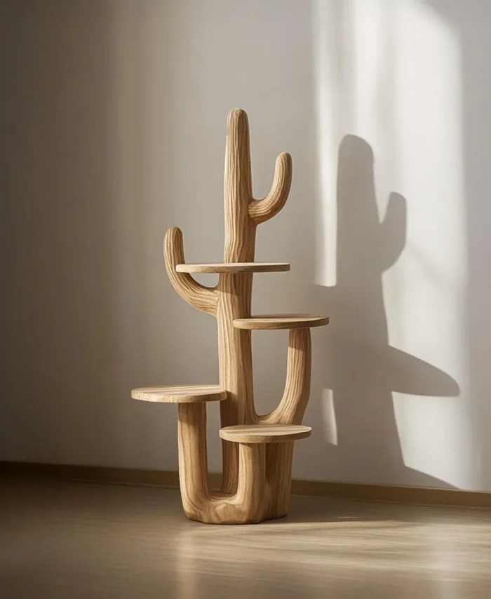 Wood Plant Stand Shelf Cat Tower Indoor Cactus Stand Solid Wood
