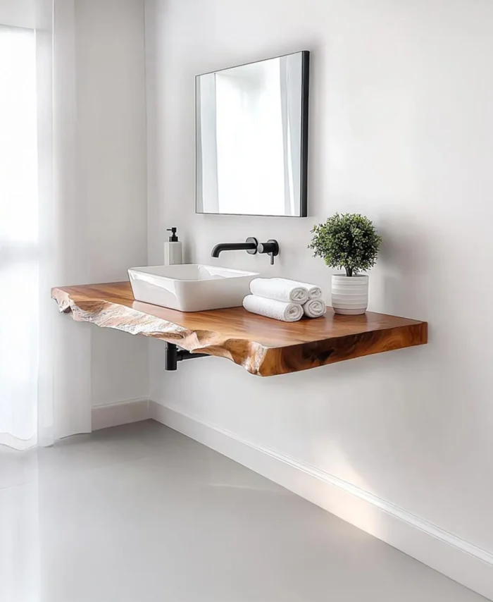 Solid Wood Bathroom Sink Shelf Rustic Vanity Floating Shelf