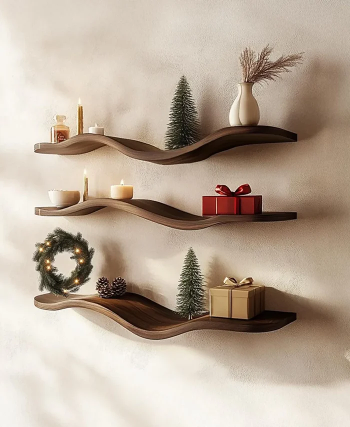 Custom Solid Wood Floating Wall Shelf Farmhouse Bookcase Shelf