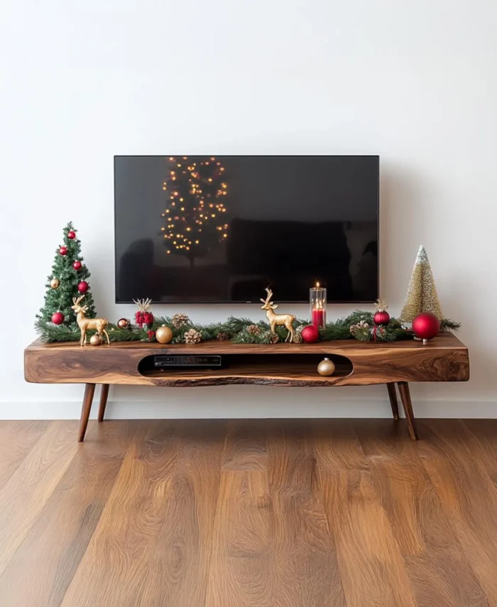 Rustic Solid Wood TV Cabinet Media Storage Console With Doors