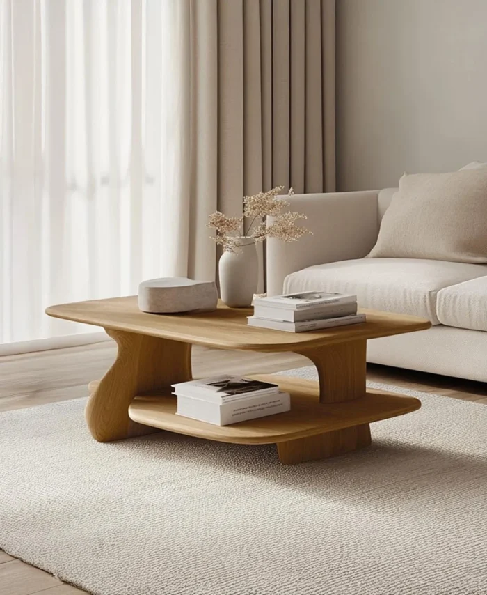 Vintage Solid Wood Coffee Table Handcrafted Living Room Table