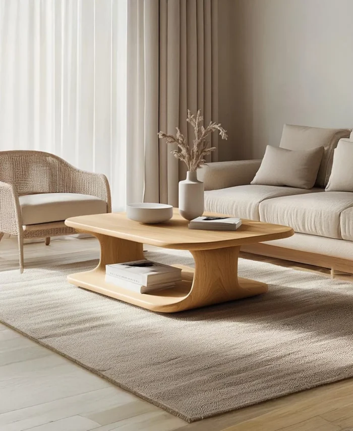 Vintage Solid Wood Coffee Table Rustic Minimalist Handcrafted Table