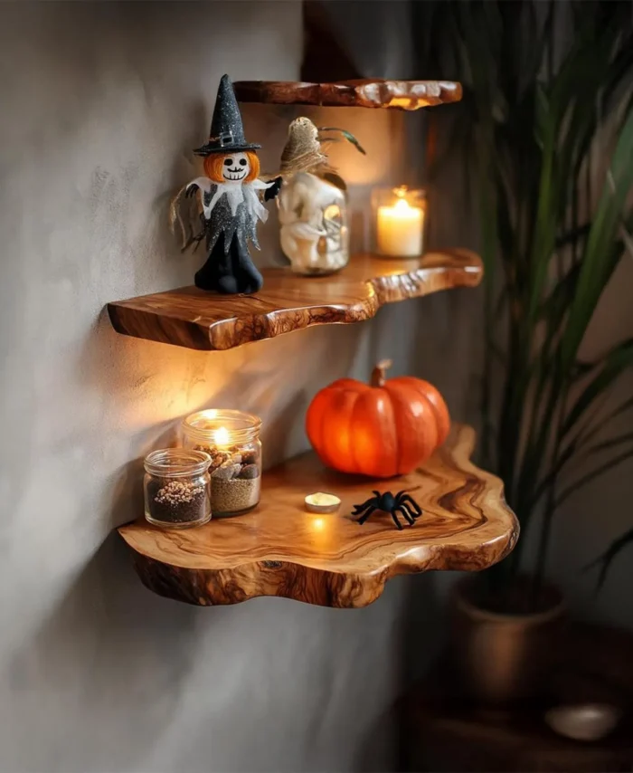 Live Edge Solid Wood Floating Shelf Wood Grain Wall Shelf