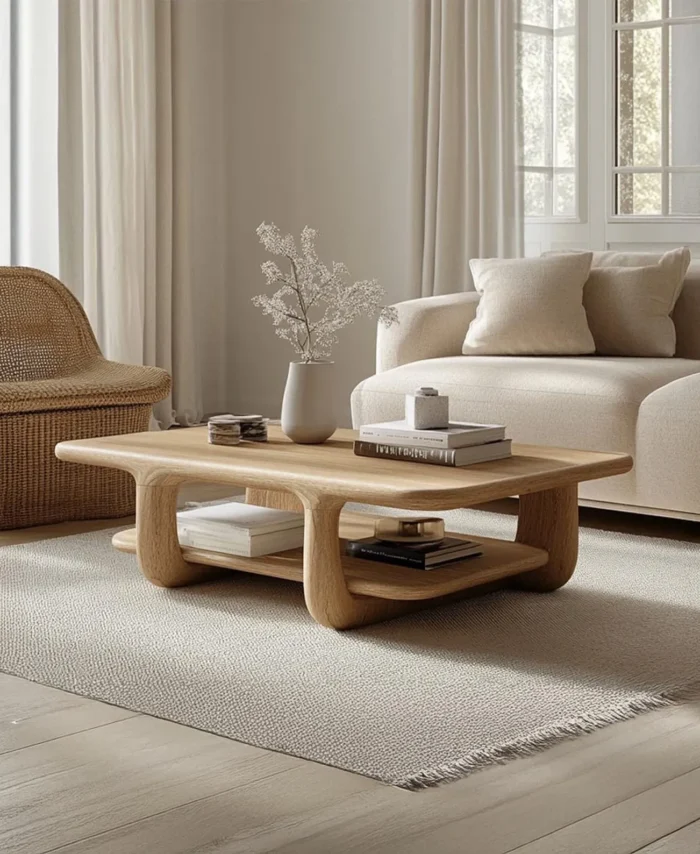 Solid Wood Coffee Table Rustic Minimalist Living Room Table